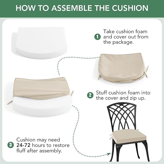 Outdoor Chair Cushions Set of 4: Waterproof & Fade Resistant Patio Furniture Cushions - 17 x 16 x 2 Inch Non Slip Round Corner Seat Cushion Pads with Removable Cover for Garden Yard Lawn, Cream