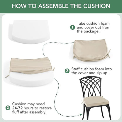 Outdoor Chair Cushions Set of 2: Waterproof & Fade Resistant Patio Furniture Cushions - 19 x 19 x 2 Inch Non Slip Round Corner Seat Cushion Pads with Removable Cover for Garden Yard Lawn, Cream