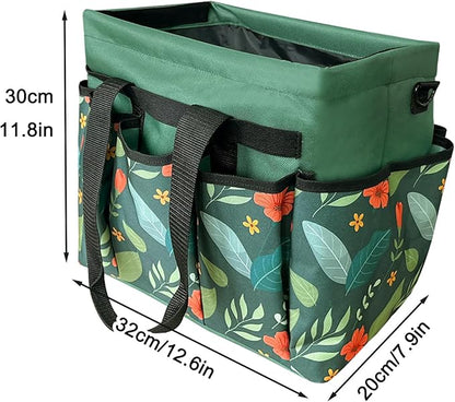 Standable Garden Tool Bag for Women, Oxford Multi-Pocket Gardening Tote with Hard Bottom & Adjustable Shoulder Strap
