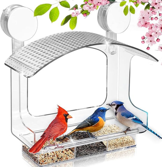 Gbekery Window Bird Feeder with Strong Adhesive Suction Cups, Clear Bird Feeders for Window Viewing, Acrylic Window Bird Houses for Viewing Inside, Suction Bird Window Feeder for Cats