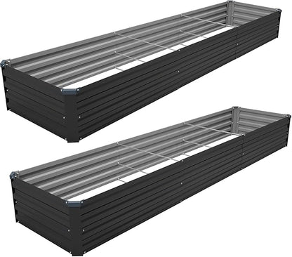 12×2×1FT(2PCS) Galvanized Raised Garden Bed Kit Metal Planter Boxes,Large Outdoor Planters Garden for Planting Vegetables,Flowers,Herbs -Black