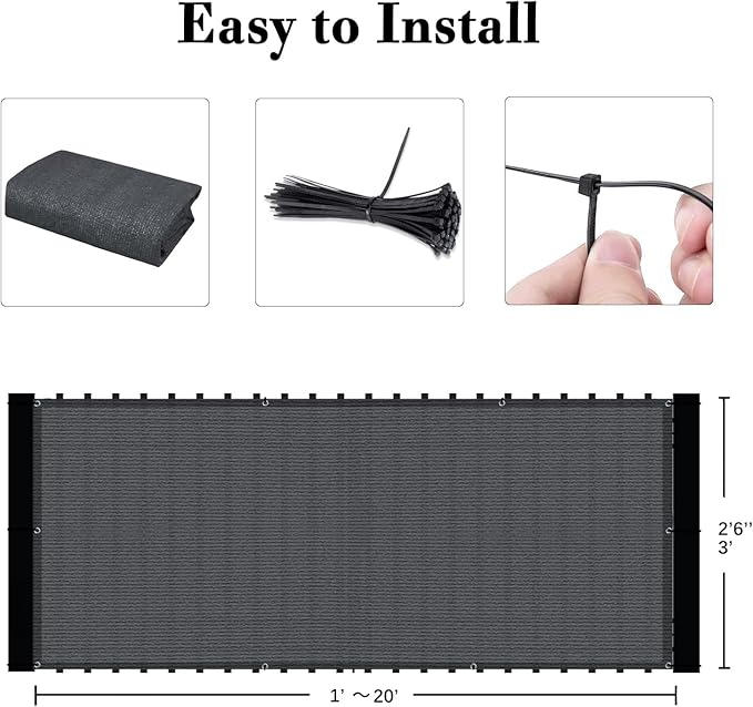 SUNLAX Custom Size 3'x7' Dark Grey Fence Covering Privacy Screen Windscreen with Bindings & Grommets, Heavy Duty for Commercial and Residential, 90% Blockage, Cable Zip Ties Included -Available