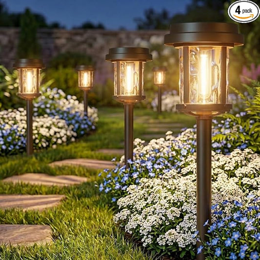 XMCOSY+ Solar Pathway Lights, Dual-Tone Solar Lights Outdoor Waterproof IP65, 20 LM LED Bright Glass Outside Light for Garden Path Yard Walkway Driveway (‎Black & Brown)