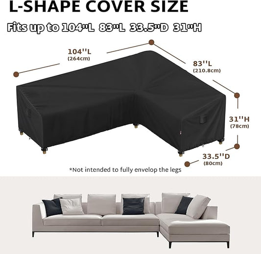 iBirdie Outdoor Patio Furniture Cover fit 104 x 83 inch, 103 x 80, 102 x 79 L-Shaped Sectional Sofa, Waterproof Weatherproof Heavy Duty 600D Garden Cover for Outside L Shape Couch