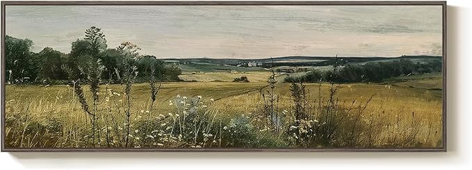 Extra Large Framed Landscape Rustic Wall Art for Living Room, Vintage Scenery Canvas Artwork Prints, Countryside Vast Field Grassland Picture Farmhouse Country Painting for Bedroom Decor 16x48 Inch