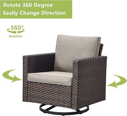 Outdoor Patio Swivel Rocker Chairs - Single Wicker Patio Swivel Rocking Chair with Waterproof Wicker,Comfortable Cushions and Sturdy Metal Frame for Outside Porch Deck Backyard(Brown/Grey/1PC)