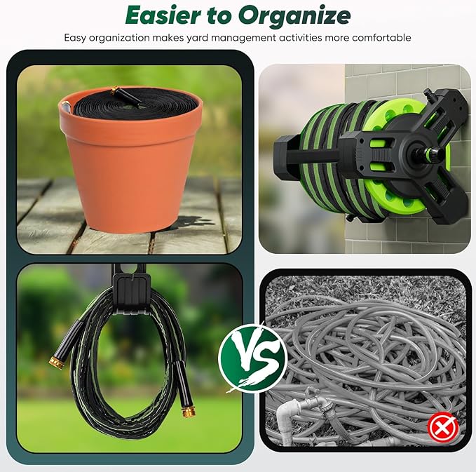 Garden Hose 100ft, Non-Expanding Water Hose, 8 Function Nozzle, Flexible Ultra-Light, Anti-Kink, Wear-Resistant, Portable, Easy Storage, Hose with 3/4 for Outdoor, Garden, Yard and Lawn, Black Green