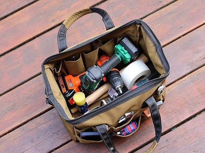 Coreflex 14 inch Wide-Mouth Tool Bag, Gear Bag, Multiple Purpose - for Plumbers, Electricians, Handymen also good for daily use, office use and camping. (Tan)