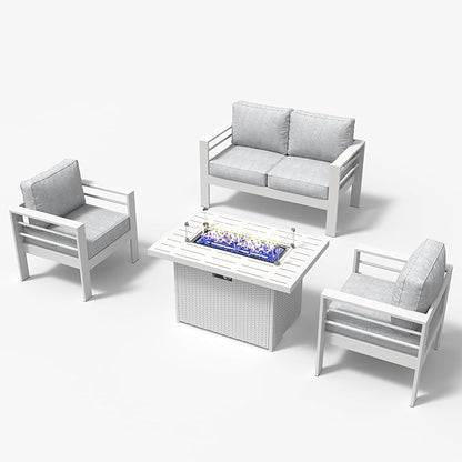 LayinSun Outdoor Aluminum Furniture Set, 4 Pieces Patio Sectional Conversation Chat Sofa Modern Seating Set with Coffee Table