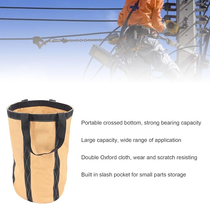 Luqeeg Tool Bucket Bag, Heavy Duty Tool Organizer, Portable Electrician Storage Organizer, 30kg Capacity Oxford Fabric 50 X 30cm for Garden Construction Carpenter Electrician