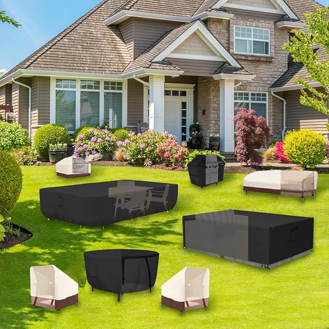 Tuyeho Patio Furniture Set Cover 126 x 64 x 28 inch, Durable Heavy Duty Oxford Fabric Outdoor Sectional Set Cover, Waterproof & Weather Resistant, for Your Outdoor Sectional Sofa Set (Black)