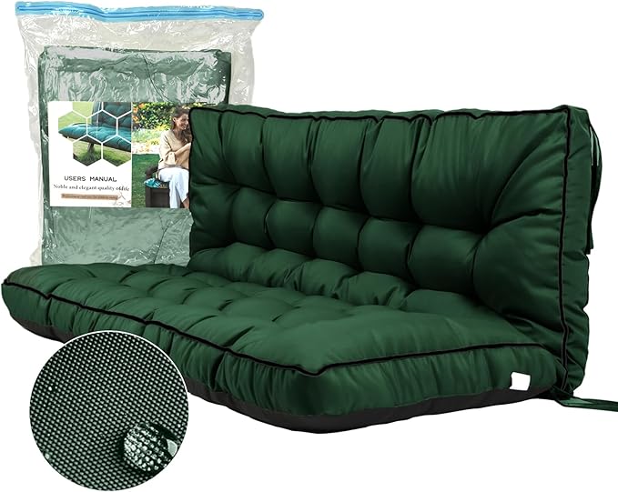 Replacement Cushions for Swing, Swing Cushions 3 Seater Replacement, Waterproof Thicken Washable Pad Cushion for Outdoor Indoor Furniture Swing Patio (Dark Green, 40x63 inch)