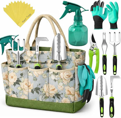 Heavy Duty Garden Tools Floral Set - Rust Proof, Non-Slip, Durable Gardening Supplies - Ergonomic Hand Tools - Ideal Gardening Gifts for Women, Men Mom, Dad