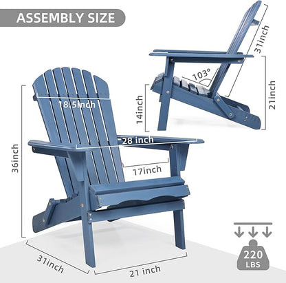 Outdoor Wooden Folding Adirondack Chair Set of 2 with Pre-Assembled BackRest, Wood Patio Chair for Garden Backyard Porch Pool Deck Firepit