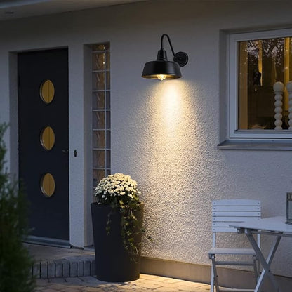 Barn Lights Outdoor Gooseneck Lighting, Dusk to Dawn Black Exterior Barn Lights for House, Farmhouse Wall Lighting Fixtures with Sensor for Porch Garage (2, 11" Diameter)
