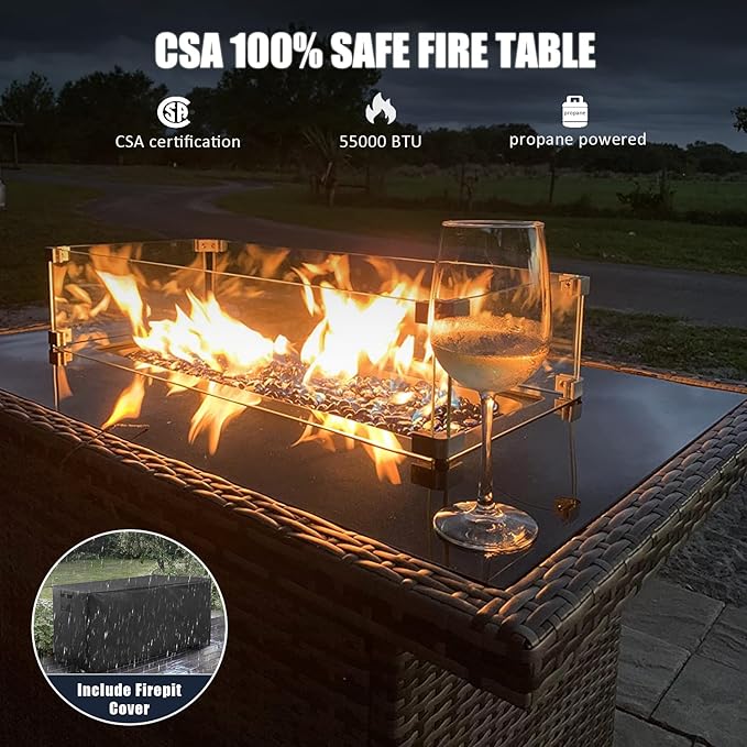 LayinSun 7 Pieces Outdoor Patio Furniture Set with Fire Pit Table, Rattan Wicker Sectional Swivel Rocker Chairs Sets with Ottomans, Swivel Glider Chairs and Coffee Table