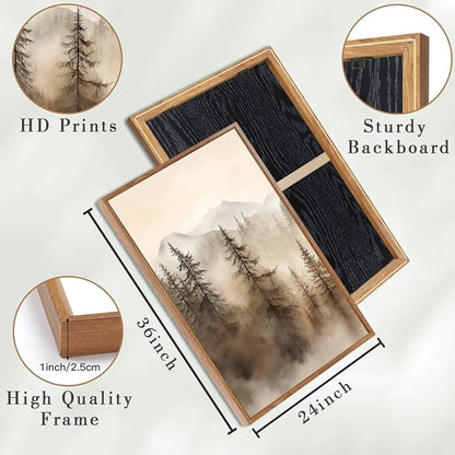 IARTTOP Extra Large Mountain Canvas Wall Art 24x36 Inch Framed Forest Woodland Art Prints Abstract Modern Farmhouse Wall Decor Set of 3 for Living room Dining room Bedroom