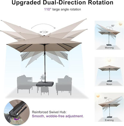 PURPLE LEAF 10' X 10' Left-right Tilting Outdoor Patio Umbrella Swivel Offset Cantilever Heavy Duty Rectangle Aluminum Umbrella with UV Resistant for Deck Pool Patio Backyard, Sand Dune