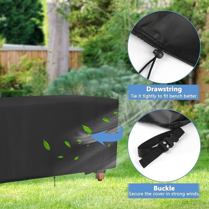 Outdoor Bench Cover, 48inch Waterproof Backless Bench Cover Rectangle for Patio Teak Bench Farmhouse, Black-48"L x 20"W x 18"H