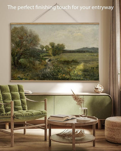 ARPEOTCY Extra Large Vintage Framed Wall Art, 36x54 Inch Creek Forest Landscape Hanging Framed Canvas Prints Scroll Wall Art Decor for Living Room Bedroom, Retro Scenery Pictures Above of Bed