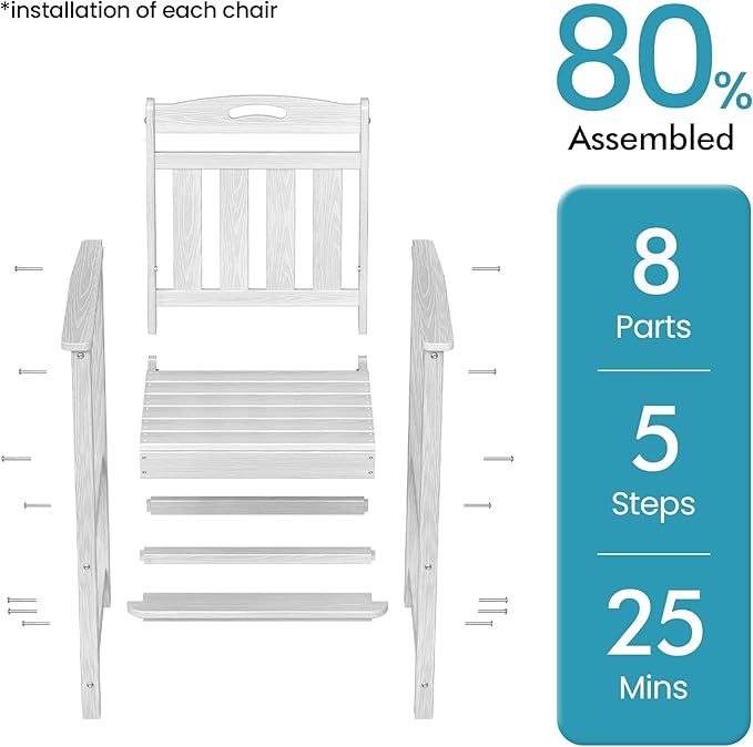 Ciokea Oversized Tall Bar Chairs Set of 2, HDPE Adirondack Outdoor Bar Chairs with Footrest, All-Weather Barstools with High Back for Balcony, Bistro, Porch, Deck, Pool, Backyard, White