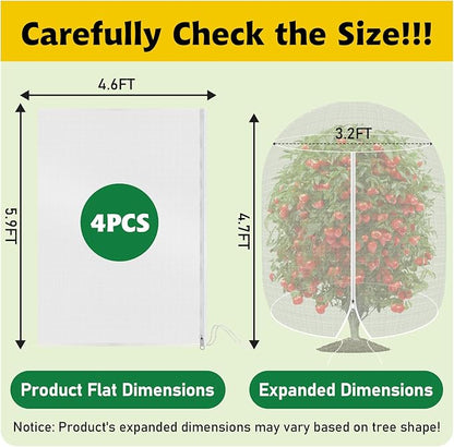OZMI 4 Pack Fruit Tree Blueberry Bush Netting Cover, 4.6Ft x 5.9Ft Reusable Bird Netting for Garden Protection with Zipper & Drawstring, Shrubs Tomato Strawberry Plant Bushes Protector