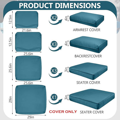 9 Piece Outdoor Patio Waterproof Cushion Covers, Fits 4-Seat Wicker Rattan Sectional Couch Chair Furniture Cover Replacement Set - Fade-Resistant Patio Cushion Covers with Zipper