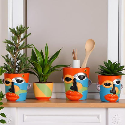 XMGZQ Abstract Cubism Face Planter,Pop Art Sculpture & Vase Decor,Unique Picasso Style Flower Pot,for 4-6 Inch Succulents & Houseplants,Drainage Hole Included,Statement Gift (Contemporary)