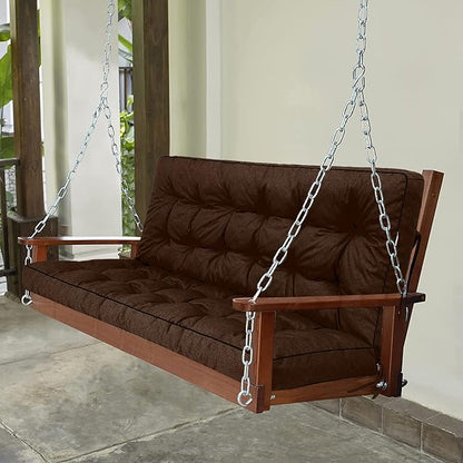 Swing Replacement Seat Cushions, 2-3 Seater Bench Cushions for Outdoor Furnitur with Backrest, Garden Recliner Seat Cushions Waterproof Sofa Pads (Brown, 63x40in)