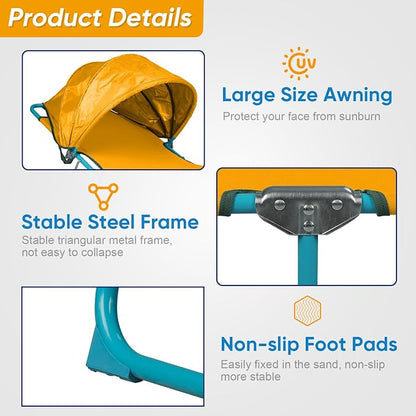Northroad 2 Pack Beach Lounge Chair with Canopy Shade, Adjustable 4 Position Foldable Tanning Chair, Outdoor Heavy Duty Chaise Lounge Chair, for Poolside Patio Sunbathing Lawn, UPF 50+, Yellow