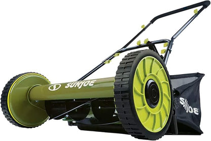 Sun Joe Lawn Mower, 16 Inch Manual Reel Push Behind Machine, Outdoor Equipment with Removable Grass Catcher and Adjustable Cutting Height