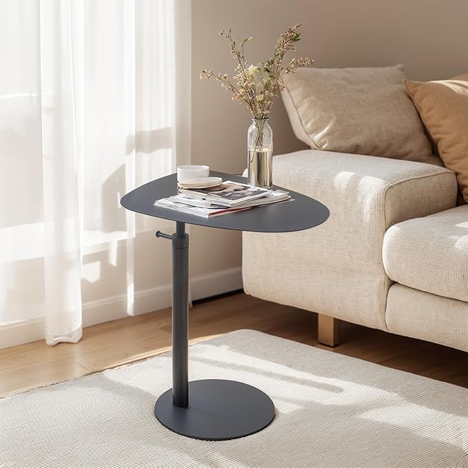 C Table End Table,Tray Metal Sofa Side Table, Accent Coffee Table, Waterproof and Anti-Rust Outdoor&Indoor Snack Table (Model A Adjustable, Black)