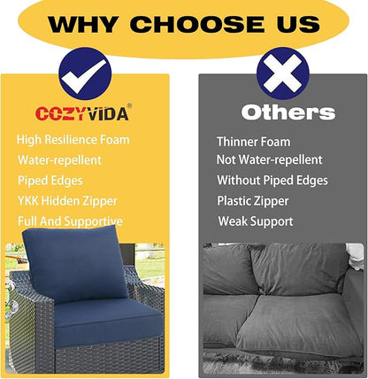 COZYVIDA Outdoor/Indoor 24x27.5 inch Deep Seat Patio Cushions Set of 2 Resilient Foam Filling Water Repellent Stain-Resistant UV Resistant Weather Resistant Patio Cushions Midnight