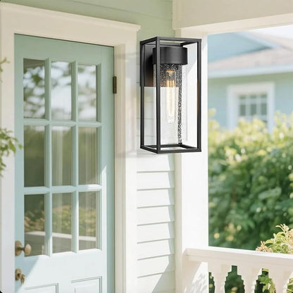 Bestshared Outdoor Modern Wall Light, Exterior Wall Mount Lights, Outdoor Lighting Fixture, Porch Sconce Light with Seeded Glass, Lantern Lamp for Patio, Entryway,Garage (Black, 13" H)