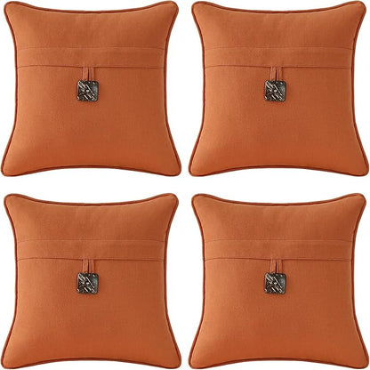Outdoor Sunbrella Decorative Pillows with Coconut Button Pack of 4, 16" x 16" Outdoor Pillow Set for Couch Bed Throw Patio Sofa, Spectrum Cayenne