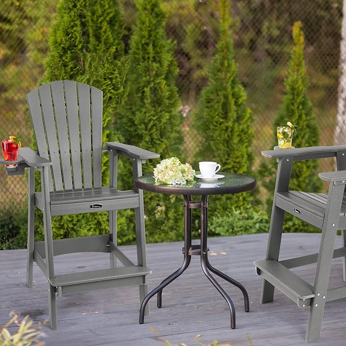 FUNBERRY Tall Adirondack Chair, All Weather High Top Balcony Chairs with Cup Holder