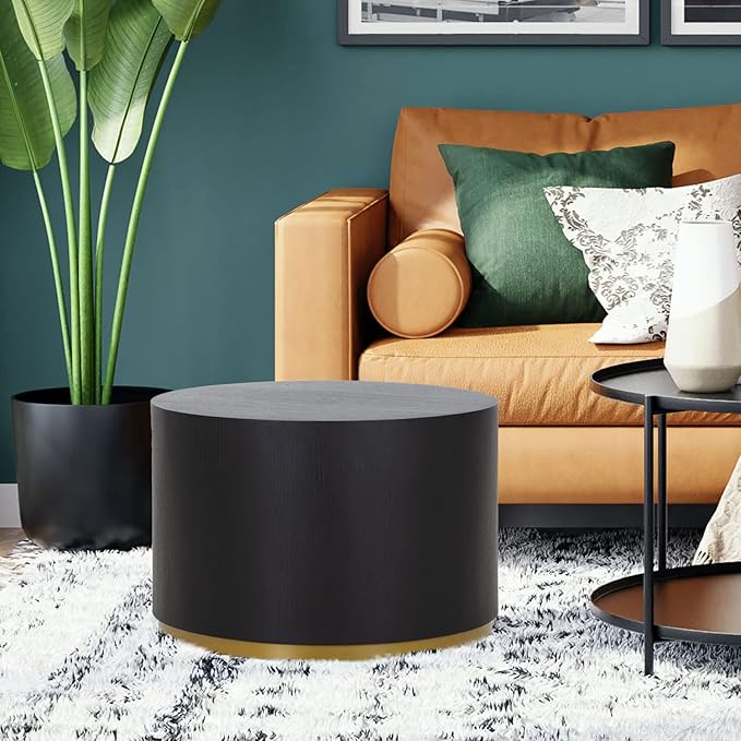 Kevinplus Black & Gold Round Coffee Table - Small Side & End Table for Living Room, Apartment & Office, 23.4'' x 15.6''