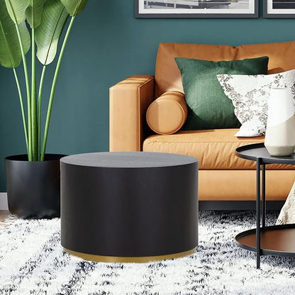 Kevinplus Black & Gold Round Coffee Table - Small Side & End Table for Living Room, Apartment & Office, 23.4'' x 15.6''