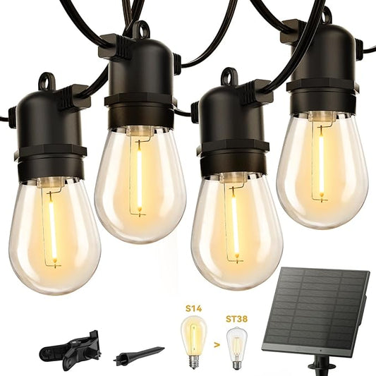 Brightown 55FT Solar String Lights Outdoor Waterproof, Patio Lights with Remote and 16+1 LED Shatterproof Bulbs, Dimmable & Timable, 3 Light Modes, Solar Lights Outdoor for Yard Garden Camping Party