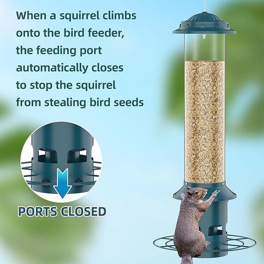 Metal Squirrel Proof Bird Feeders for Outdoors Hanging 4.0 LB Large Capacity,Easily Beat Squirrels,Easy to Clean and Fill,Waterproof,Attracting Finch,Cardinal,Chickadee and More