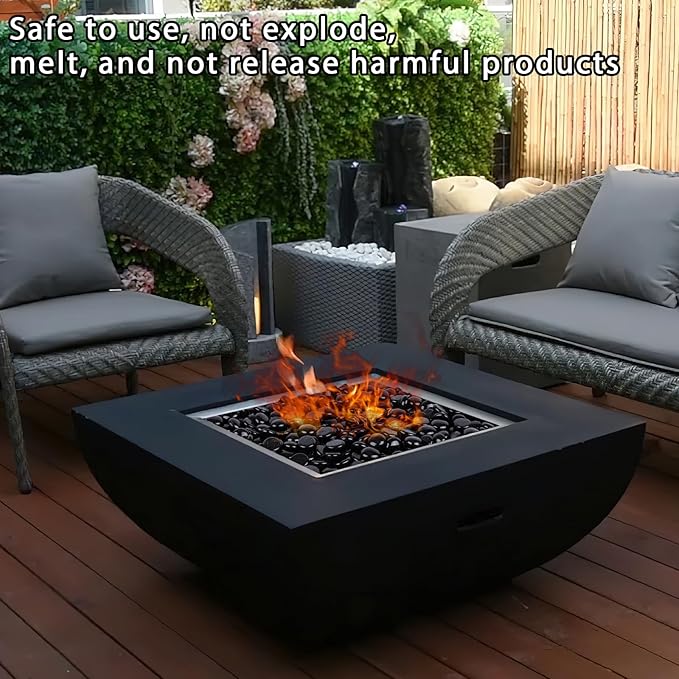 DomeStar 10LB Black Fire Pit Glass, Reflective Round Glass Rocks for Natural Propane Fire Pit Landscaping