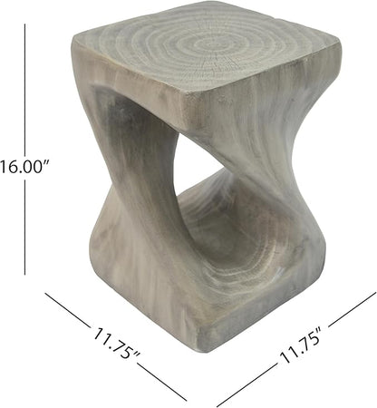 Christopher Knight Home Novi Outdoor Accent Table, Twist-Shaped MGO Sofa Side End Table, Garden Stool for Patio Balcony Beach Pool, Lightweight Concrete, Wood-Like Texture, Gray