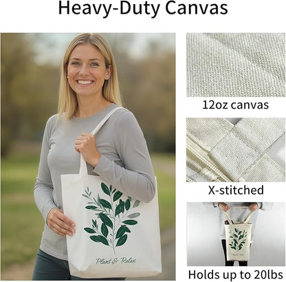 itgowisa Canvas Tote Bag for Women, Tote Bag with Zipper Inner Pocket, Zippered Canvas Bag for Shopping Work Grocery Everyday