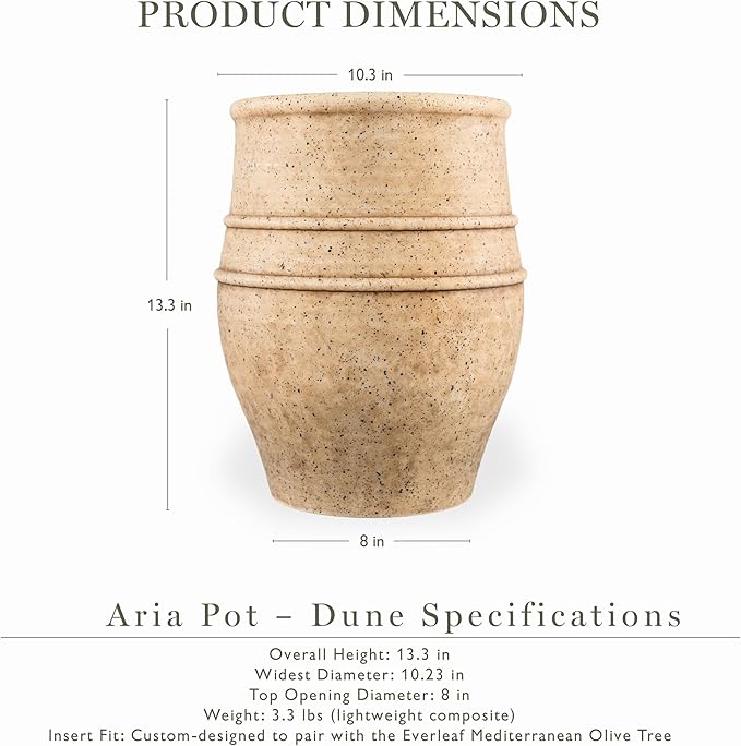 Everleaf Aria Planter Pot Small, Lightweight Modern Decorative Pot for Faux Trees & Indoor Plants, Ultra-Light Matte Finish Planter for Living Room Decor Color Dune