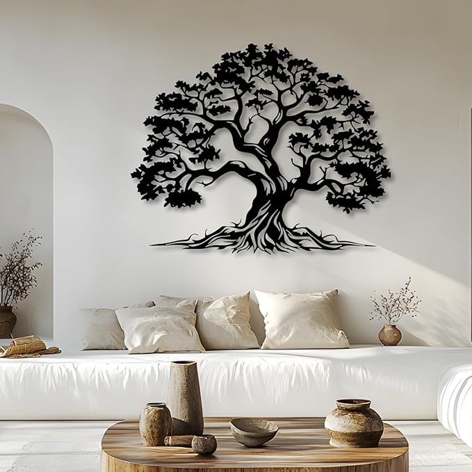 Bisamu Metal Tree Wall Art, Large Tree of Life Decor,Graceful,Black Metal Wall Art,Nature,Life Growth,Outdoor Decoration (35" x 29" | 90 x 73 cm)
