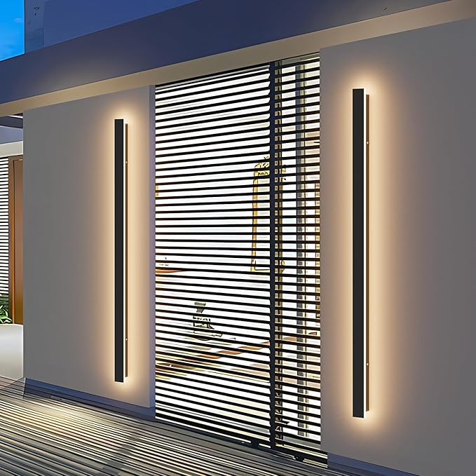 2 Pack 47.2In Long Outdoor LED Wall Lights IP65 Waterproof Black Modern Exterior Light 3000K for Courtyard Patio Porch