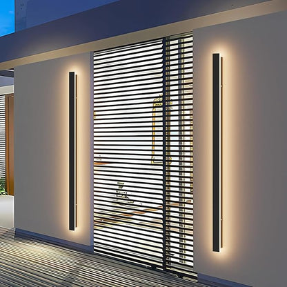 2 Pack 47.2In Long Outdoor LED Wall Lights IP65 Waterproof Black Modern Exterior Light 3000K for Courtyard Patio Porch