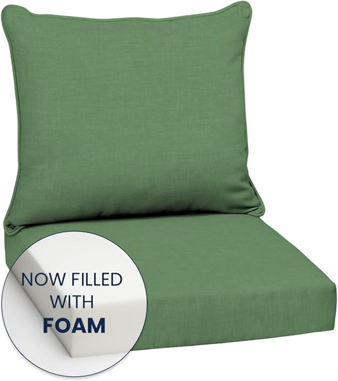 Arden Outdoor Foam Deep Seat Cushion Set, 24 in x 24 in, Weather-Proof, Rain-Proof, Fade Resistant Patio Cushion, Bottom and Back Cushion for Chair, Sofa, and Couch Bright Moss Green Leala