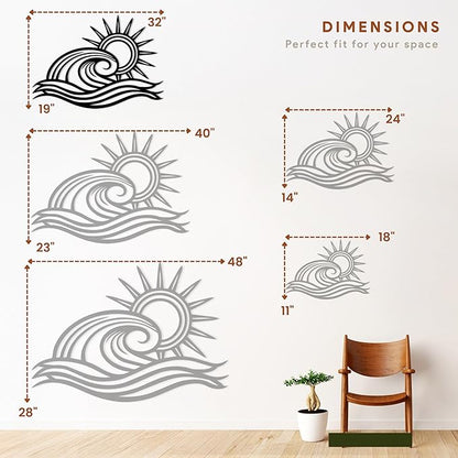 Wita Home Ocean Wave Metal Wall Art, Sun Beach Decor, Coastal Large Wall Sculpture for Home, Indoor/Outdoor Use, Nautical Wall Hanging, Eye-Catching Addition to Living Room (Black, 32 x 19 inches)