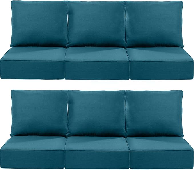 Luxury 24x24x6 Inch Outdoor Deep Seat Cushions Set of 6 - Comfortable Patio Zipper Chair Cushion for Outside Wicker Dining Rocking Swivel Chairs Loveseat Couch Sectional Sofa - Peacock Blue